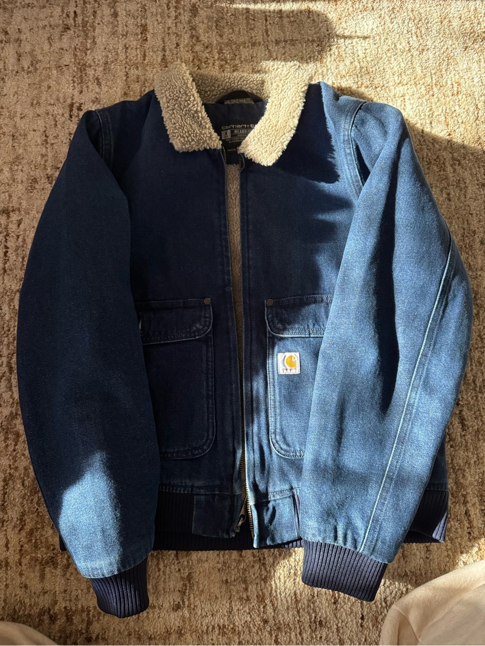 Carhartt Blue Denim Sherpa Collar Jacket